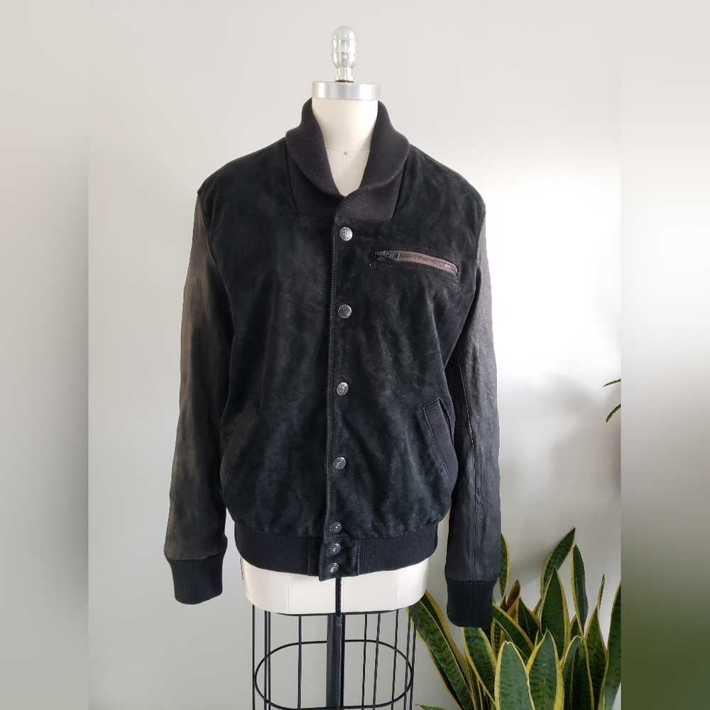 CONVERSE All Star black suede and leather varsity jacket